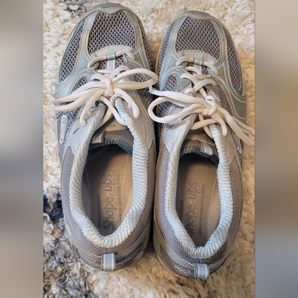 Skechers Womens Athletic Shoes Size 10M Shape Ups Leather White Blue Silver - Picture 6 of 9